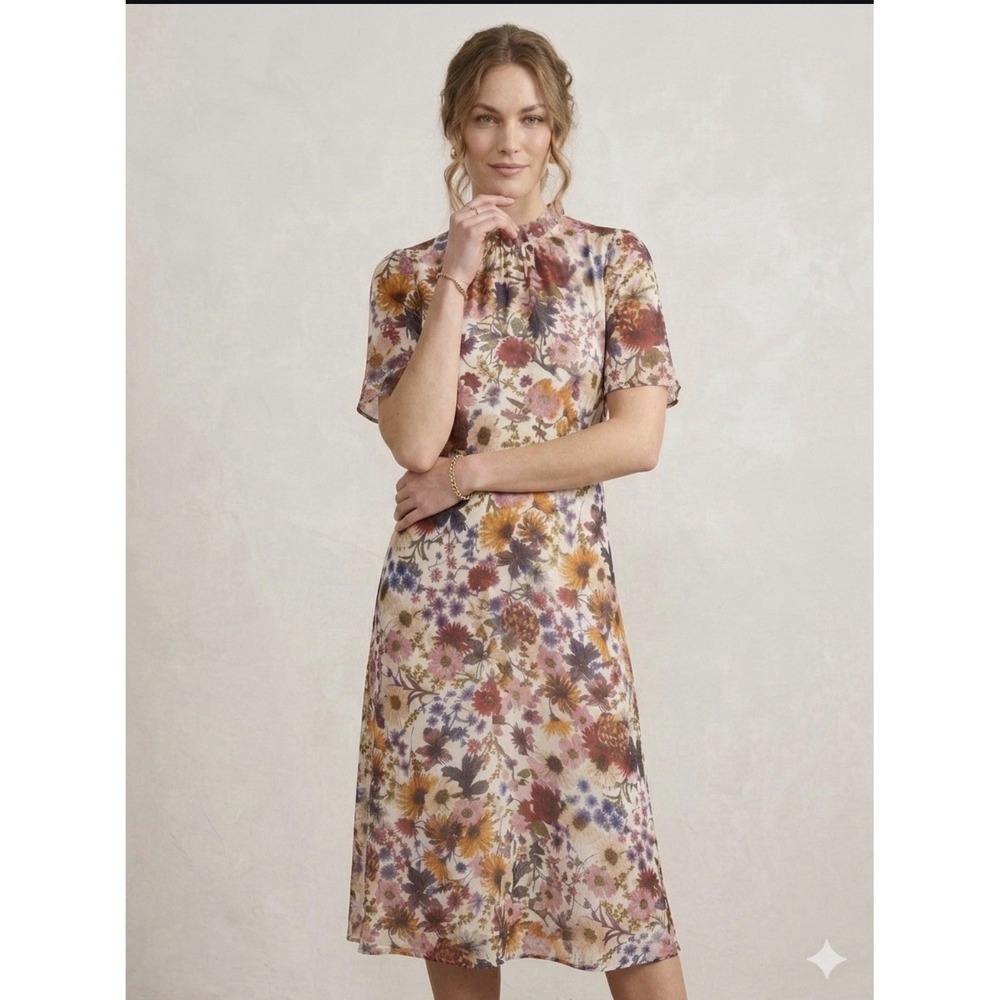 Julia Jordan Dress Floral High Neck Ruffle Midi Modest Feminine Wedding Guest 4